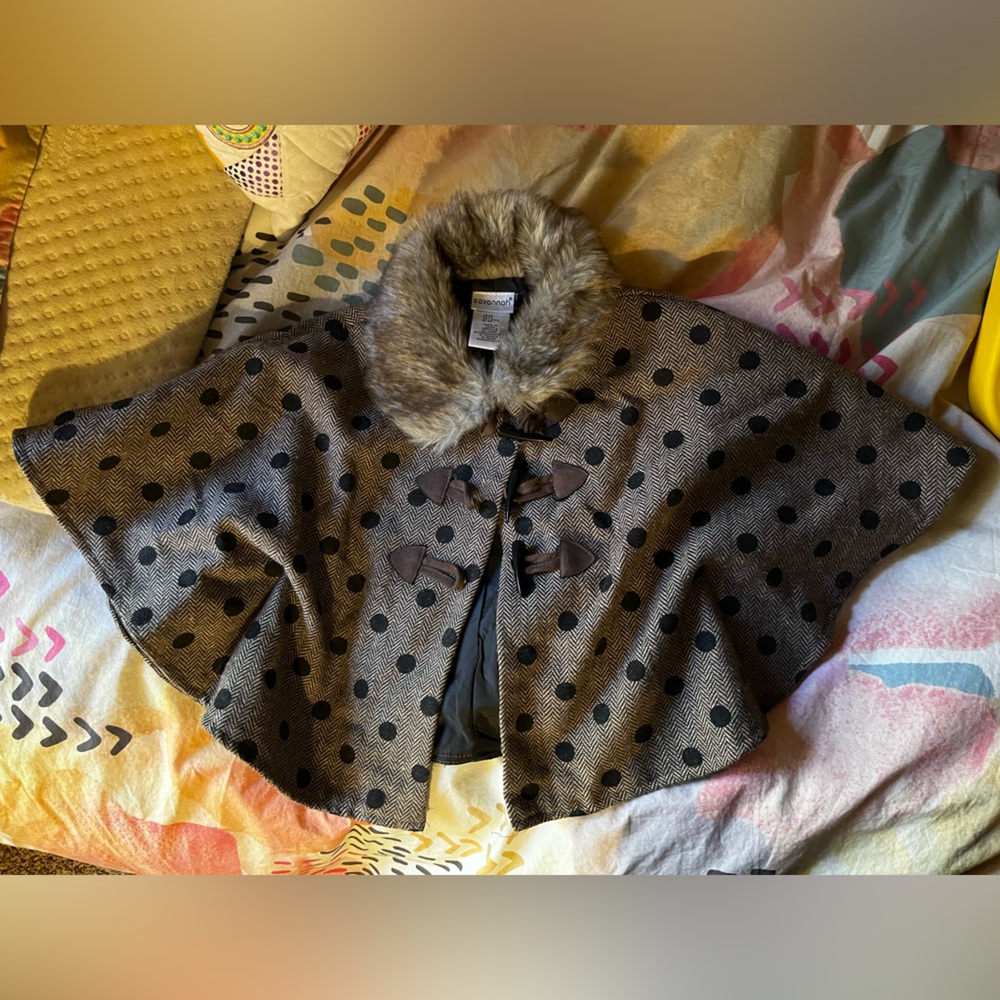 Girls faux fur tweed cape/shawl wool blend